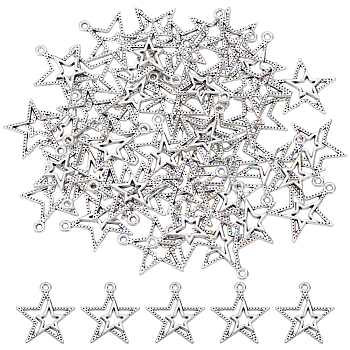 100Pcs Tibetan Style Alloy Pendants, Star, Antique Silver, 23x20.5x2mm, Hole: 1.5mm, 100pcs/set