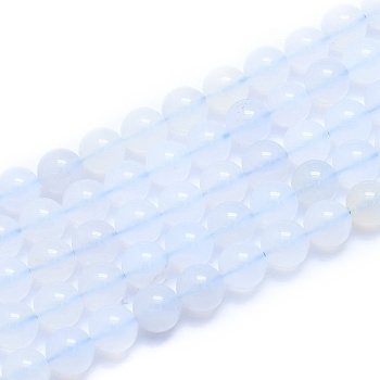Natural Blue Chalcedony Beads Strands, Round, 8~8.5mm, Hole: 0.8mm, about 46pcs/Strand, 15.08 inch(38.3cm)