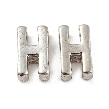 Platinum Plated Alloy Beads, Initial Letter, Letter.H, 10x3mm, Hole: 1.8mm