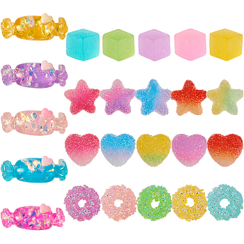 Resin Cabochons, Heart, Candy, Donut, Cube, Star, Mixed Color, 100pcs/set