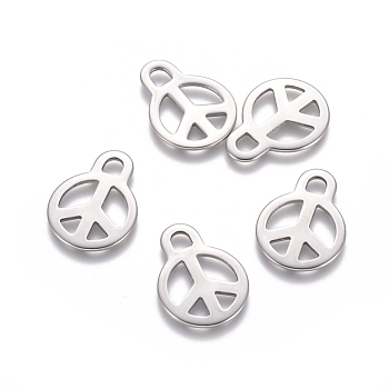 201 Stainless Steel Pendants, Peace Symbol, Stainless Steel Color, 18.5x14x1mm, Hole: 3mm