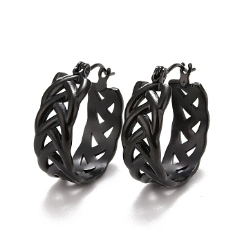 Braided 304 Stainless Steel Hoop Earrings for Women, Electrophoresis Black, 20.5x20x7mm, Pin: 0.6mm