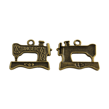 Tibetan Style Alloy Sewing Machine Pendants, with Word Singer, Cadmium Free & Nickel Free & Lead Free, Antique Bronze, 17x20x1.5mm, Hole: 2mm, about 1110pcs/1000g