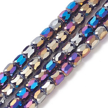 AB Color Plated Glass Beads, Faceted Barrel, Dark Blue, 8x8mm, Hole: 1mm