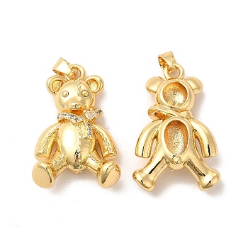 Rack Plating Brass Micro Pave Cubic Zirconia Pendants, Cadmium Free & Lead Free, Long-Lasting, Bear, Real 18K Gold Plated, 28x18x7mm, Hole: 3x5mm