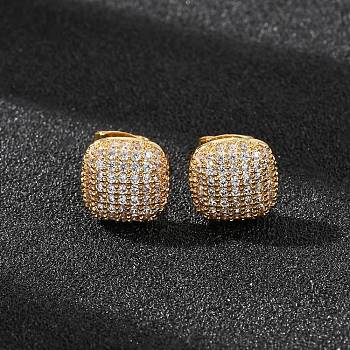 Brass Micro Pave Cubic Zirconia Stud Earrings, Pave Cluster Earring for Women, Square, Real 18K Gold Plated, 10x10mm
