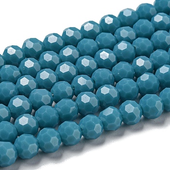 Opaque Glass Beads Stands, Faceted(32 Facets), Round, Steel Blue, 6mm, Hole: 1mm, about 98pcs/strand, 20.47''(52cm)