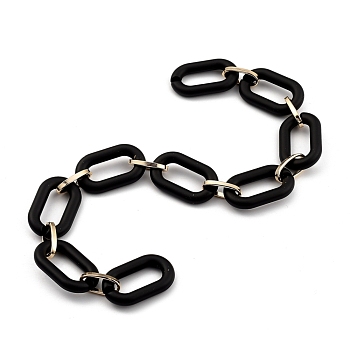 Handmade Acrylic Cable Chains, with Aluminum Links, for Jewelry Making, Oval, Light Gold, Black, Links: 27x16.5x4mm and 15x7.5x2mm, 39.37 inch(1m)strand 