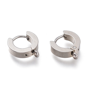 201 Stainless Steel Huggie Hoop Earrings Findings, with Vertical Loop, with 316 Surgical Stainless Steel Earring Pins, Ring, Stainless Steel Color, 12x11x3mm, Hole: 1.4mm, Pin: 1mm