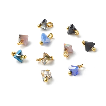 Electroplate Glass Charms, with Brass Ball Head Pins, Triangle, Cornflower Blue, 8x6x4.5mm, Hole: 1.8mm