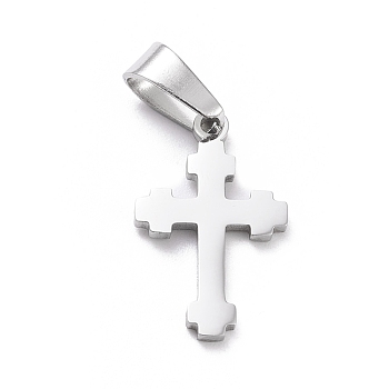 304 Stainless Steel Pendants, Laser Cut, Cross, Stainless Steel Color, 20x12x1.5mm, Hole: 3.5x7mm