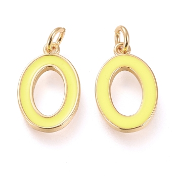 Brass Enamel Pendants, with Jump Ring, Long-Lasting Plated, Real 18K Gold Plated, Letter.O, Champagne Yellow, Letter.O, O: 17.5x11x1.8mm, Jump Rings: Inner Diameter: 3mm