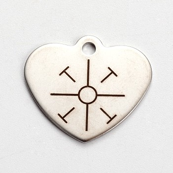 Stainless Steel Pendants, Heart with Direction Pattern, Stainless Steel Color, 21x24x1mm, Hole: 2mm