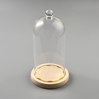 Glass Dome Cover, Decorative Display Case, Cloche Bell Jar Terrarium with Wood Base, Clear, 113x210mm