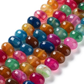 Natural Agate Beads Strands, Dyed & Heated, Egg, Colorful, 12~14x9~10mm, Hole: 1.4mm, about 19~20pcs/strand, 7.48 inch(19cm)