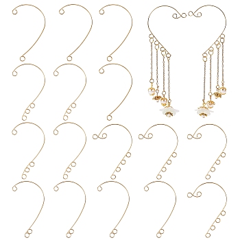 16Pcs 4 Style 316 Stainless Steel Ear Cuff Findings, Climber Wrap Around Non Piercing Earring Findings, with Horizontal Loops, Golden, 55~59x36~46x0.5mm, Hole: 4mm, 4Pcs/style
