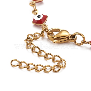 Enamel Rhombus with Evil Eye Link Chains Bracelet(BJEW-P271-03G-01)-3