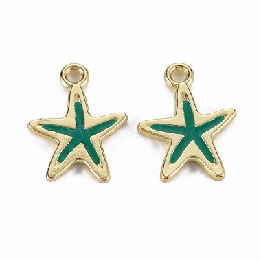 Light Gold Green Starfish Alloy+Enamel Pendants