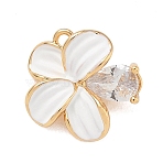Brass Pave Clear Cubic Zirconia Charms, Pave Enamel, Flower Charms, Real 14K Gold Plated, White, 12.5x12.5x5mm, Hole: 1.2mm(CU-G605-04G-01)