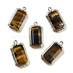 Natural Tiger EyePendants, with Golden Brass Finding, Rectangle Charms, Faceted, 20.5x11x3.5mm, Hole: 1.2mm(G-U019-04G-06)