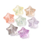 Transparent Resin Beads, Star, with Glitter Powder, Mixed Color, 19~20x22x15~16mm, Hole: 2mm(RESI-B039-08)