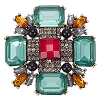 1Pc Tibetan Style Alloy Rhinestone Brooches, Square, with Resin, Chrysolite, 51x51mm(JEWB-SP0001-16A)