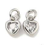 Brass Micro Pave Clear Cubic Zirconia Pendants, Cadmium Free & Nickel Free & Lead Free, Heart, with Jump Ring, Platinum, 7x5x2mm, Hole: 2mm(KK-P275-33A-P)