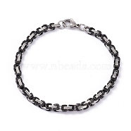 Vacuum Plating 304 Stainless Steel Byzantine Chain Bracelets, with Lobster Claw Clasps, Electrophoresis Black & Stainless Steel Color, 8-1/4~8-3/8 inch(20.5~21.3cm), 4mm(BJEW-I295-02A-EBP)