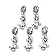 Alloy European Dangle Charms, with Enamel, Large Hole Pendants, Chihuahua, Lilac, Platinum, 24mm, Hole: 5mm, Pendant: 15x10x3mm(X-MPDL-N039-024)