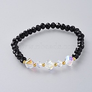 Stretch Bracelets, with Glass Beads and Brass Spacer, Black, 2-1/8 inch(5.3cm)(BJEW-JB04721-03)
