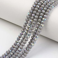 Electroplate Opaque Solid Color Glass Beads Strands, Half Rainbow Plated, Faceted, Rondelle, Gray, 8x6mm, Hole: 1mm, about 63~65pcs/strand, 39~40cm(EGLA-A034-P8mm-L13)