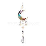 Natural Gemstone Chips Moon Pendant Decorations, Suncatchers Hanging, with Teardrop Glass Pendants, Star/Sun, 320mm(HJEW-TA00017)