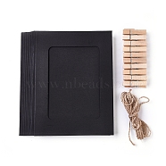 Rectangle Card Paper Picture Frame, with Hemp Rope and Wooden Clip, for Wall Decoration, Black(DIY-WH0157-40C)