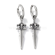 316 Surgical Stainless Steel Sword Hoop Earrings for Women, Antique Silver, 34.5x10.5mm(EJEW-P274-15A-AS)