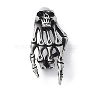 Tibetan Style Alloy Big Pendant, Frosted, Skeleton Hand with Skull Charm, Antique Silver, 55x23.5x15mm, Hole: 3.2mm(PALLOY-H133-21AS)