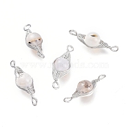 Natural Agate Links Connectors, Wire Wrapped Links, with Platinum Tone Brass Wires, Round, Undyed, 34x11x10mm, Hole: 2.5mm(G-K305-A07-P)