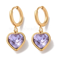 PVD Vacuum Plating 304 Stainless Steel Hoop Earrings, with Rhinestone, Heart, Tanzanite, 26x10mm(EJEW-C106-01G-07)