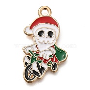 Christmas Theme Alloy Enamel Pendants, Golden, Santa Claus, 21x15x1mm, Hole: 1.8mm(ENAM-Q508-02E)