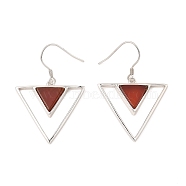 Natural Carnelian Triangle Dangle Earrings, Real Platinum Plated Rhodium Plated 925 Sterling Silver Earrings for Girl Women, 41x27.5mm(EJEW-Z024-10B-P)