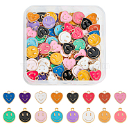 96Pcs 16 Style Alloy Enamel Charms, Cadmium Free & Lead Free, Flat Round & Heart Smiling Face, Mixed Color, 13~14.5x12x1.5mm, Hole: 1.5~1.6mm, 6pcs/style(ENAM-FH0001-39)
