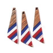 Independence Day Opaque Striped Resin & Walnut Wood Pendants, Geometric Charms, Tie Shape, 48.8x15.2x3.6mm, Hole: 2mm(RESI-U010-02F)