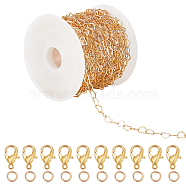 15.9~16.4 Feet Brass Heart Link Chains, with 20Pcs Brass Jump Rings and 10Pcs Zinc Alloy Lobster Claw Clasps, for DIY Chain Necklaces Making Kits, Golden, Link: 5x4x0.3mm(DIY-CA0002-22)