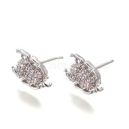 Brass Cubic Zirconia Stud Earrings Finding, with Loop, Lead Free & Cadmium Free, Insect, Clear, Platinum, 11x7.5x3mm, Pin: 0.8mm(X-ZIRC-O028-01P)