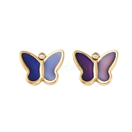 Ion Plating(IP) Temperature Color Change 304 Stainless Steel Enamel Charms, Manual Polishing, Butterfly Charm, Real 18K Gold Plated, Dark Blue, 12.5x16x3.5mm, Hole: 1.8mm(STAS-P366-47G)