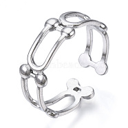 304 Stainless Steel Arch Shape Open Cuff Ring, Hollow Ring for Women, Stainless Steel Color, US Size 8 1/4(18.3mm)(RJEW-N040-41)