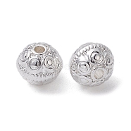 Alloy Spacer Beads, Long-Lasting Plated, Round Shape with Flower, Silver, 8x7mm, Hole: 1.6mm(FIND-B029-18S)