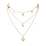 Brass 3 Layer Necklaces for Women, Stainless Steel Star & Moon & Sun Pendant Necklaces, Golden, 15.71 inch(399mm)(NJEW-JN04734-02)