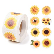 Sunflower Theme Paper Stickers, Self Adhesive Roll Sticker Labels, for Envelopes, Bubble Mailers and Bags, Flat Round, Gold, 3.8cm, about 500pcs/roll(X-DIY-L051-001)