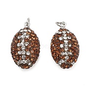 Polymer Clay Rhinestone Pendants, with Iron Loops, Rugby, Tangerine, 19x11x10mm, Hole: 2.5mm(CLAY-NH0001-02)