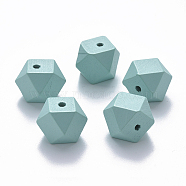Painted Natural Wood Beads, Polygon, Pale Turquoise, 15.5x16x16mm, Hole: 3.5mm(X-WOOD-Q040-020B-A01)